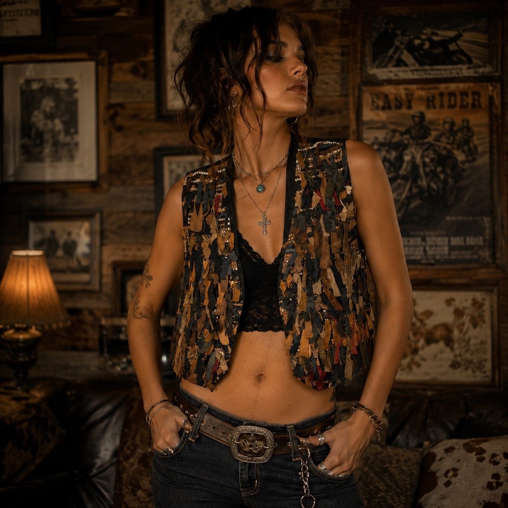 AJ Handmade Leather‎ Fringe Vest Stevie Nicks Western Festival Boho S